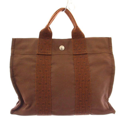 Hermes Her Line PM Tote Handbag Canvas Logo Brown BB - OH