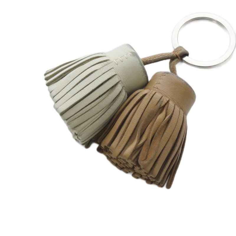 Hermes Carmen Unodos Key Ring Key Holder Leather Brown Gray