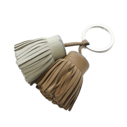 Hermes Carmen Unodos Key Ring Key Holder Leather Brown Gray