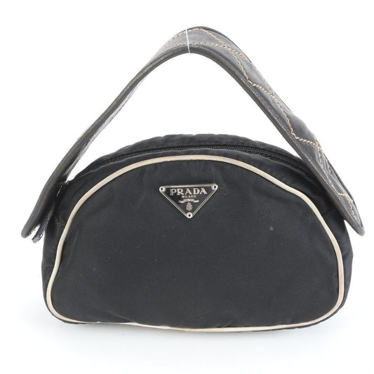Prada Tessuto Nylon Triangle Logo Quilted Leather Handbag Tote Black Ladies Eue
