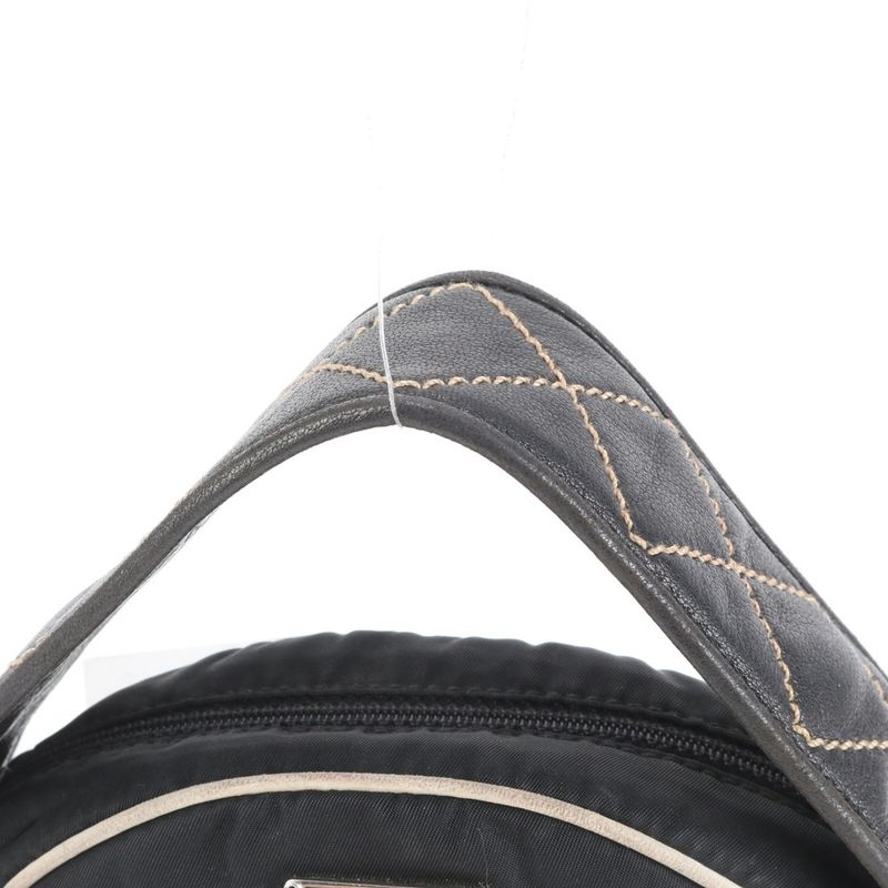 Prada Tessuto Nylon Triangle Logo Quilted Leather Handbag Tote Black Ladies Eue