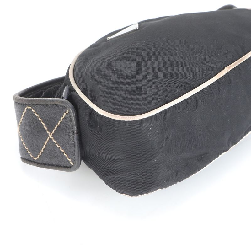 Prada Tessuto Nylon Triangle Logo Quilted Leather Handbag Tote Black Ladies Eue