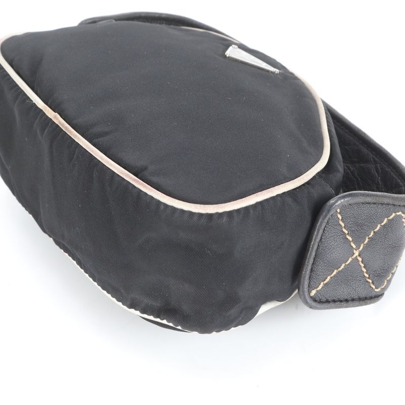 Prada Tessuto Nylon Triangle Logo Quilted Leather Handbag Tote Black Ladies Eue