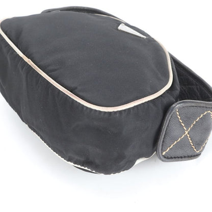 Prada Tessuto Nylon Triangle Logo Quilted Leather Handbag Tote Black Ladies Eue