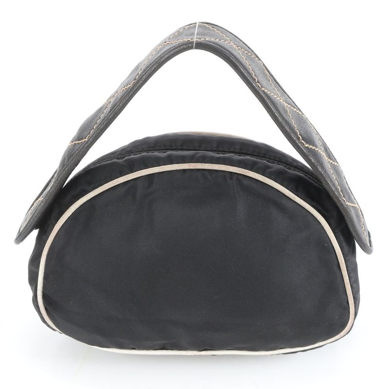 Prada Tessuto Nylon Triangle Logo Quilted Leather Handbag Tote Black Ladies Eue