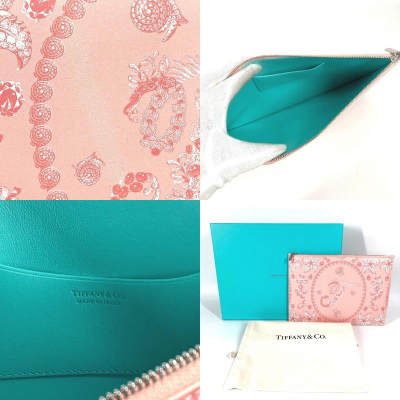 Tiffany & Co Tiffany & Co Clutch Bag Logo Leather Pink