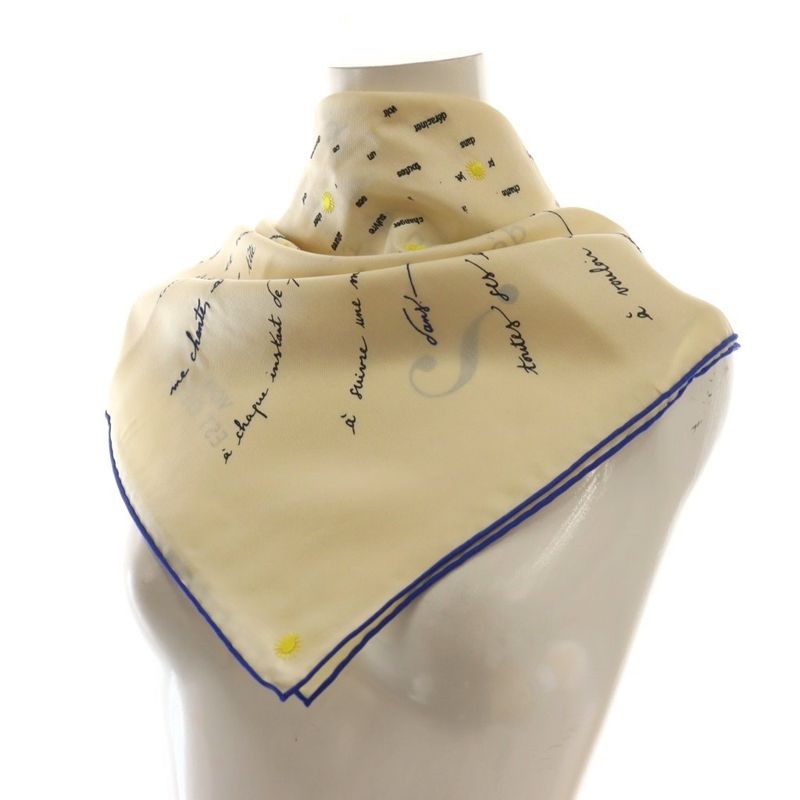 Hermes Carre 90 Carre De Notes Carre Words Embroidered Scarf Ivory Blue AQ - OS