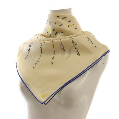 Hermes Carre 90 Carre De Notes Carre Words Embroidered Scarf Ivory Blue AQ - OS