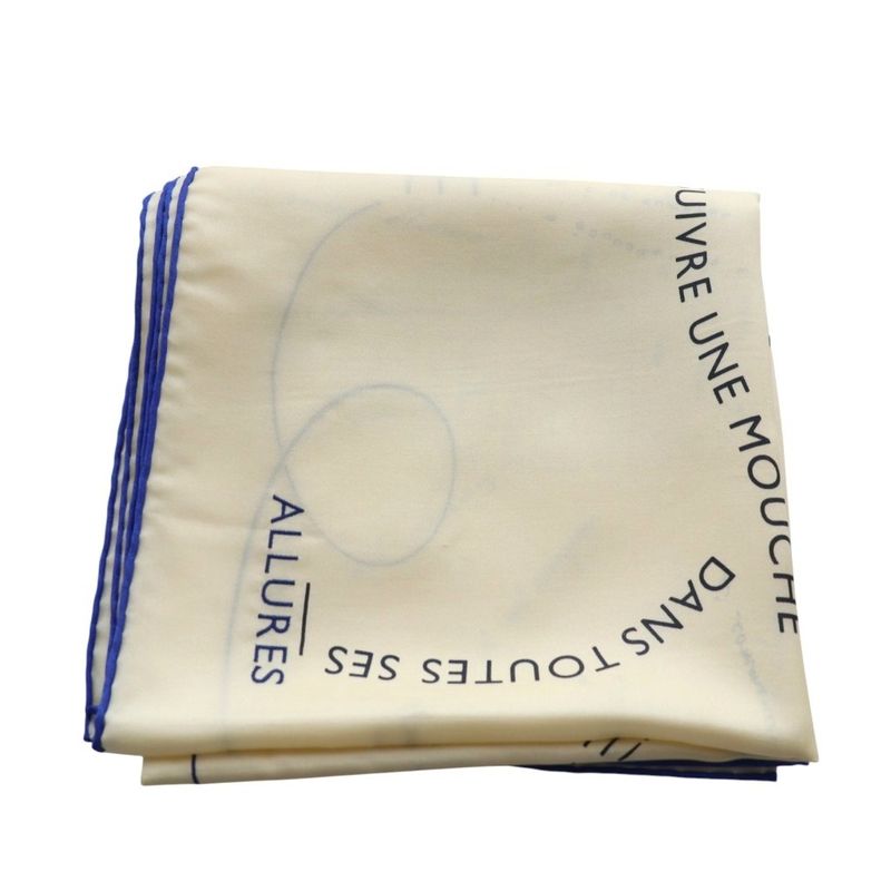Hermes Carre 90 Carre De Notes Carre Words Embroidered Scarf Ivory Blue AQ - OS