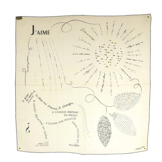 Hermes Carre 90 Carre De Notes Carre Words Embroidered Scarf Ivory Blue AQ - OS