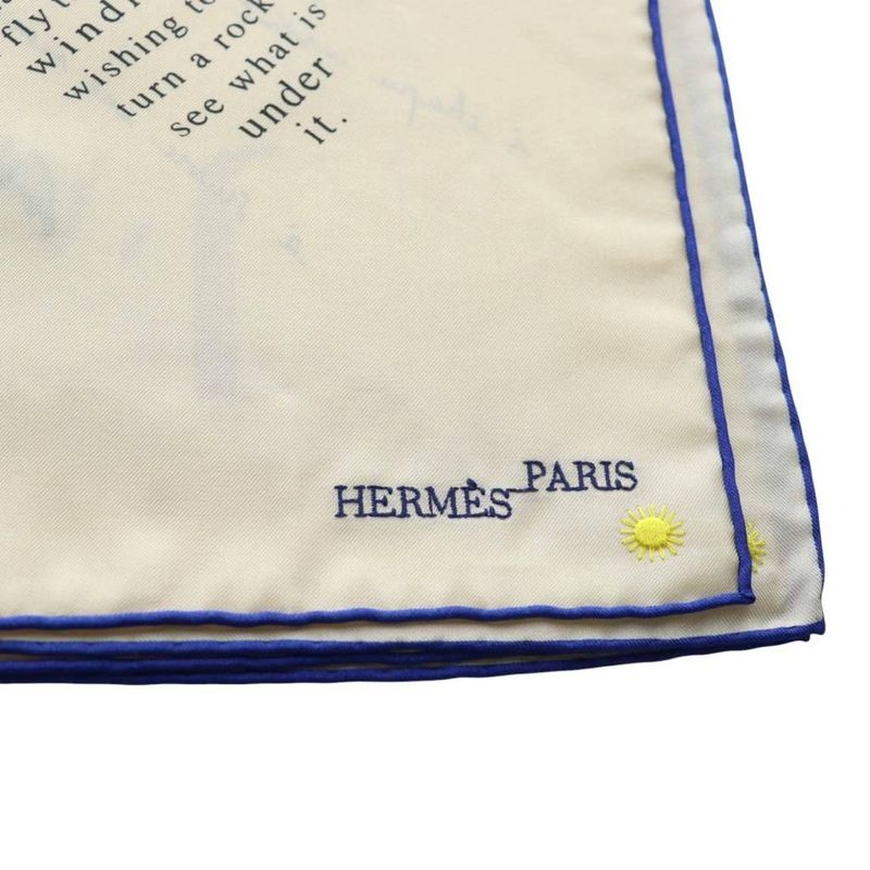 Hermes Carre 90 Carre De Notes Carre Words Embroidered Scarf Ivory Blue AQ - OS