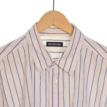 Balenciaga '18 Shirt Long Sleeves Logo Embroidery Stripes 38 White 534326 AA