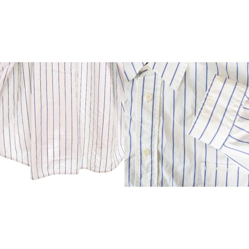 Balenciaga '18 Shirt Long Sleeves Logo Embroidery Stripes 38 White 534326 AA