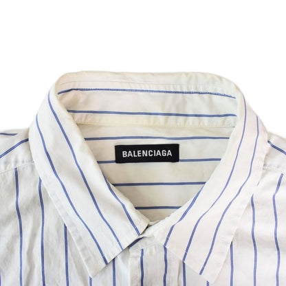 Balenciaga '18 Shirt Long Sleeves Logo Embroidery Stripes 38 White 534326 AA