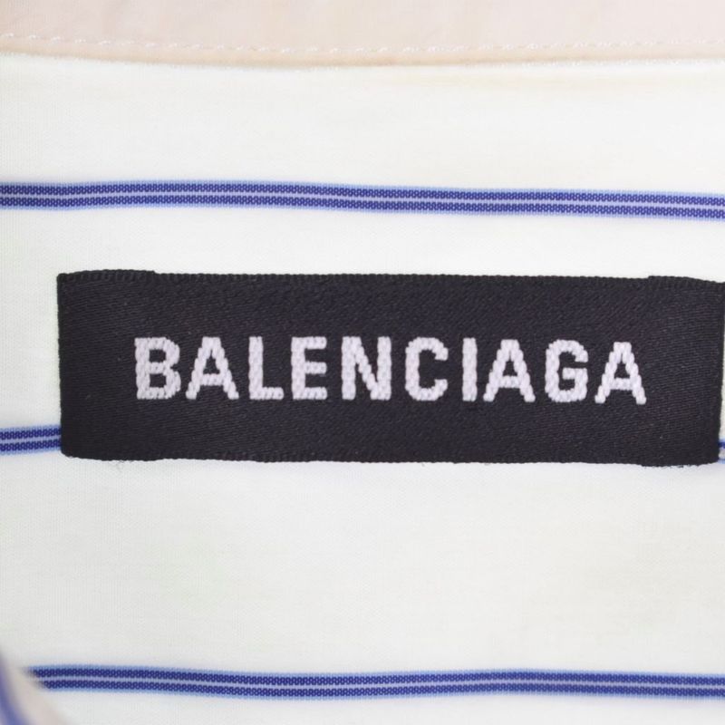 Balenciaga '18 Shirt Long Sleeves Logo Embroidery Stripes 38 White 534326 AA