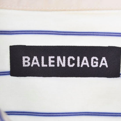 Balenciaga '18 Shirt Long Sleeves Logo Embroidery Stripes 38 White 534326 AA
