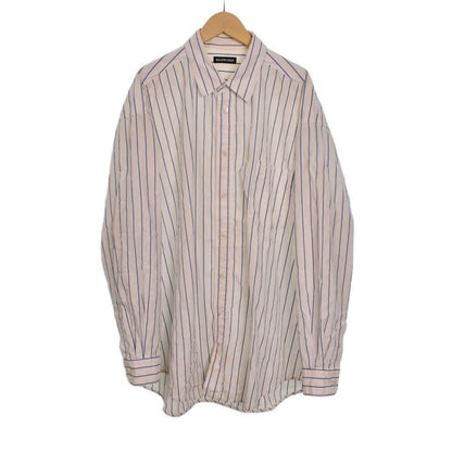 Balenciaga '18 Shirt Long Sleeves Logo Embroidery Stripes 38 White 534326 AA