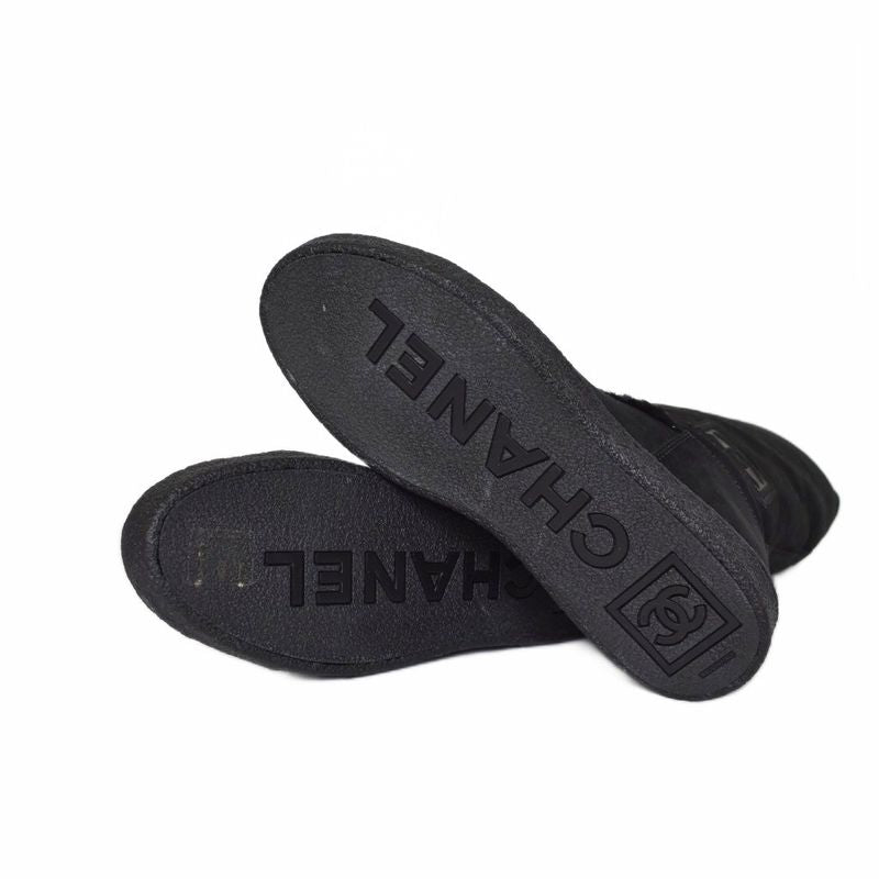 Chanel Long Boots Mouton Inner Boa Coco Mark 36.5 Black AA