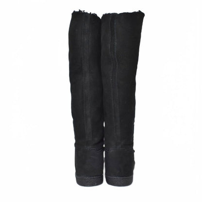 Chanel Long Boots Mouton Inner Boa Coco Mark 36.5 Black AA