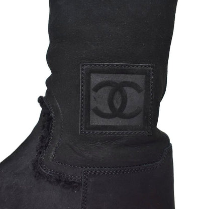 Chanel Long Boots Mouton Inner Boa Coco Mark 36.5 Black AA