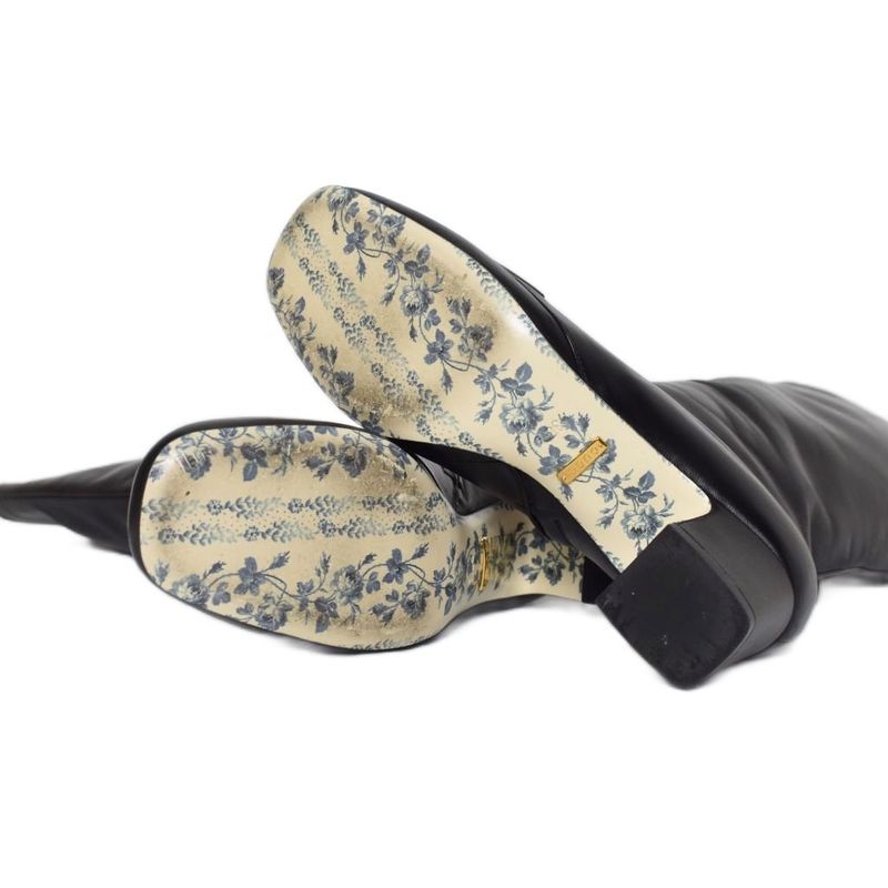 Gucci Long Boots GG Marmont Double G Leather 36.5 Black AA