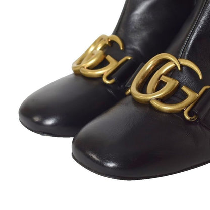Gucci Long Boots GG Marmont Double G Leather 36.5 Black AA