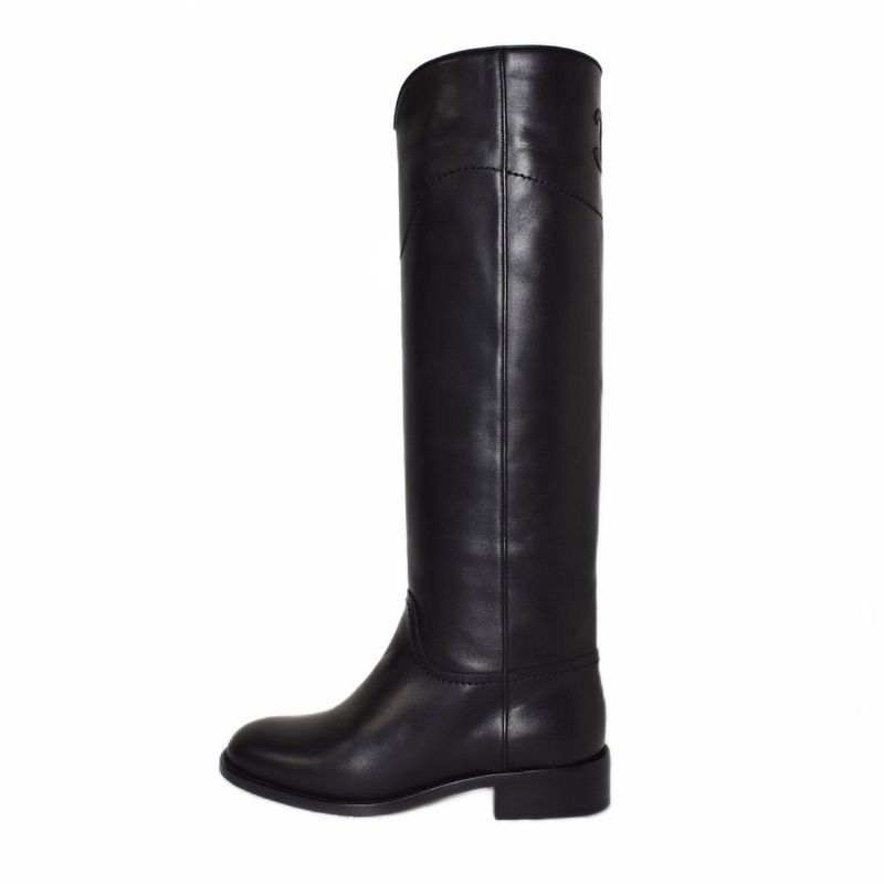 Chanel Long Boots Coco Mark Leather 36 Black AA