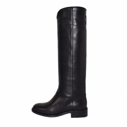 Chanel Long Boots Coco Mark Leather 36 Black AA