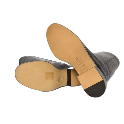 Chanel Long Boots Coco Mark Leather 36 Black AA