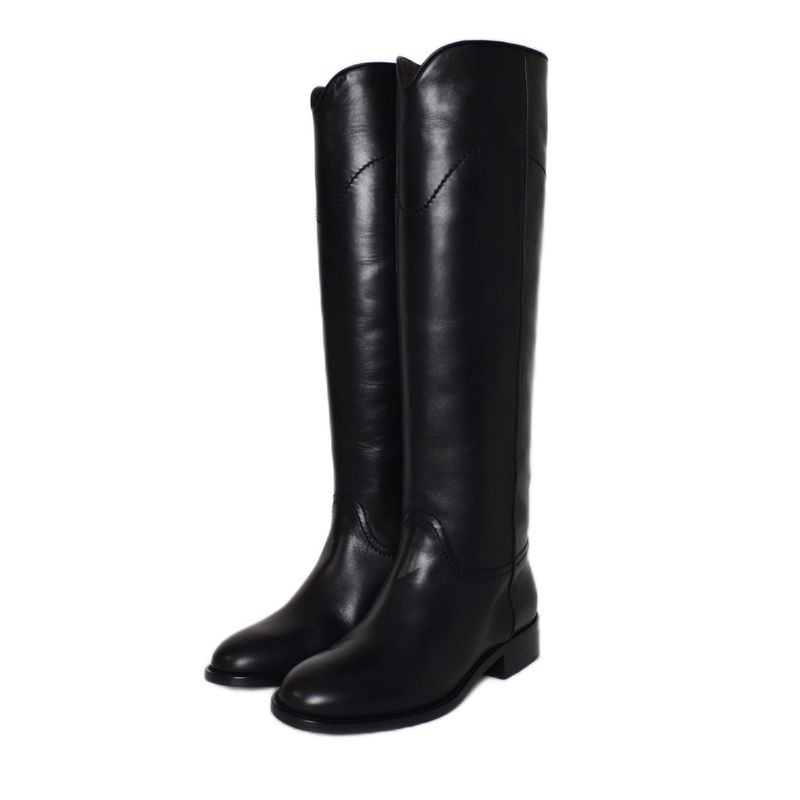 Chanel Long Boots Coco Mark Leather 36 Black AA