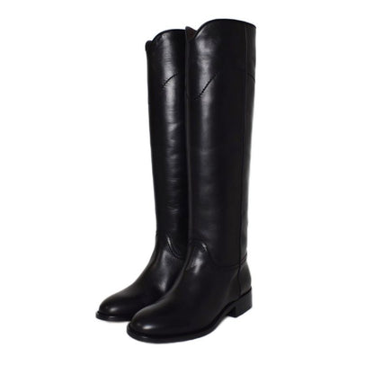 Chanel Long Boots Coco Mark Leather 36 Black AA
