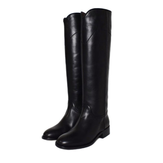 Chanel Long Boots Coco Mark Leather 36 Black AA