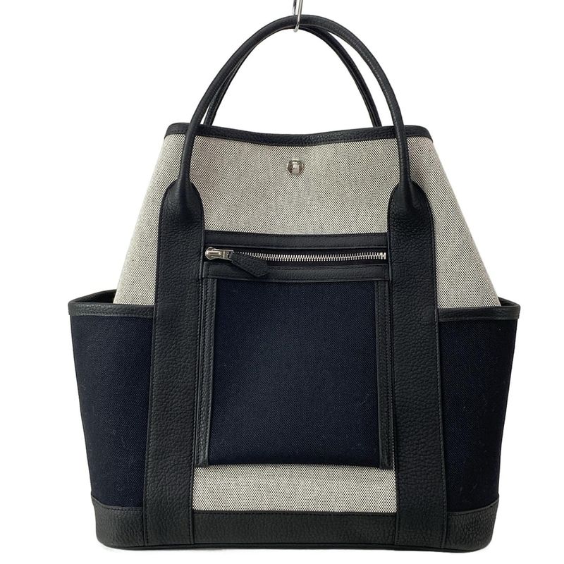 Hermes Garden Party Pocket Vertical Tote Bag White and Black