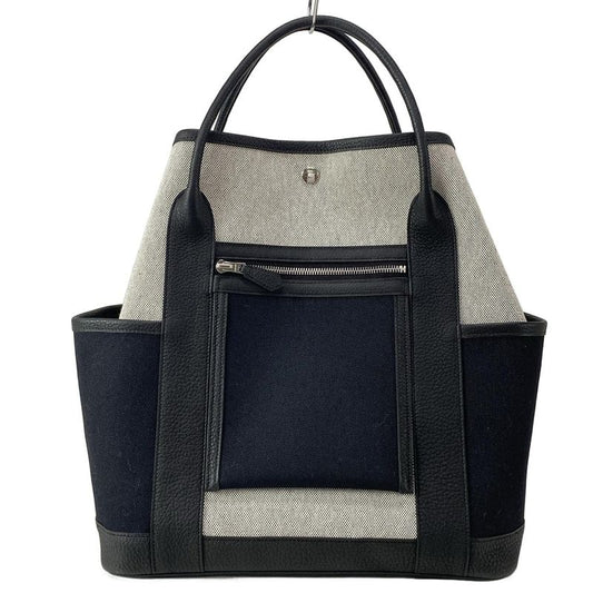 Hermes Garden Party Pocket Vertical Tote Bag White and Black