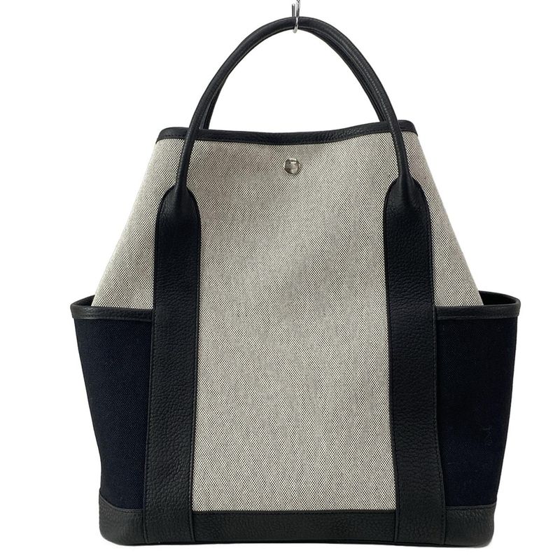 Hermes Garden Party Pocket Vertical Tote Bag White and Black