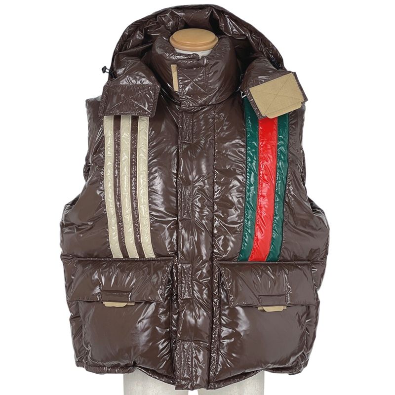 Gucci Sherry Line Down Vest Hooded Outerwear Down Vest Brown Beige Men's