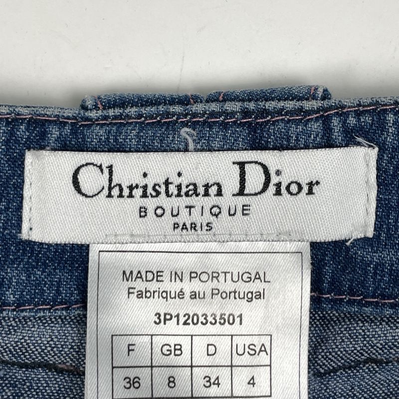 Christian Dior Logo Button Denim Skirt Tight Bottoms Skirt Cotton Elastane Blue