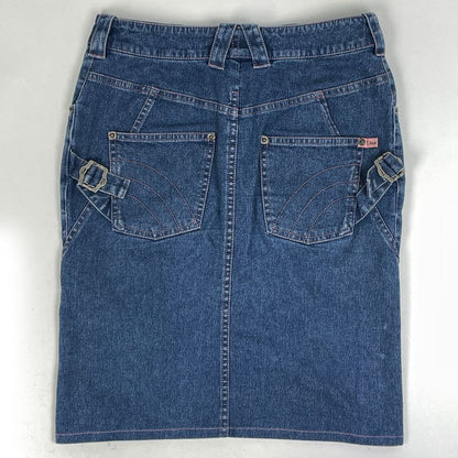 Christian Dior Logo Button Denim Skirt Tight Bottoms Skirt Cotton Elastane Blue
