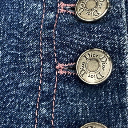 Christian Dior Logo Button Denim Skirt Tight Bottoms Skirt Cotton Elastane Blue