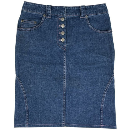 Christian Dior Logo Button Denim Skirt Tight Bottoms Skirt Cotton Elastane Blue