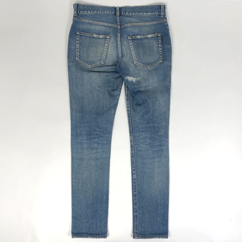 Saint Laurent Logo Button Denim Pants Damaged Skinny Jeans Bottoms Pants Cotton