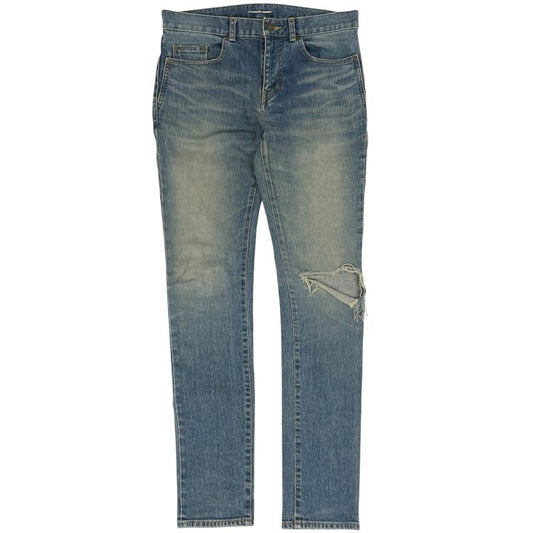 Saint Laurent Logo Button Denim Pants Crash Damage Skinny Jeans Bottoms Pants