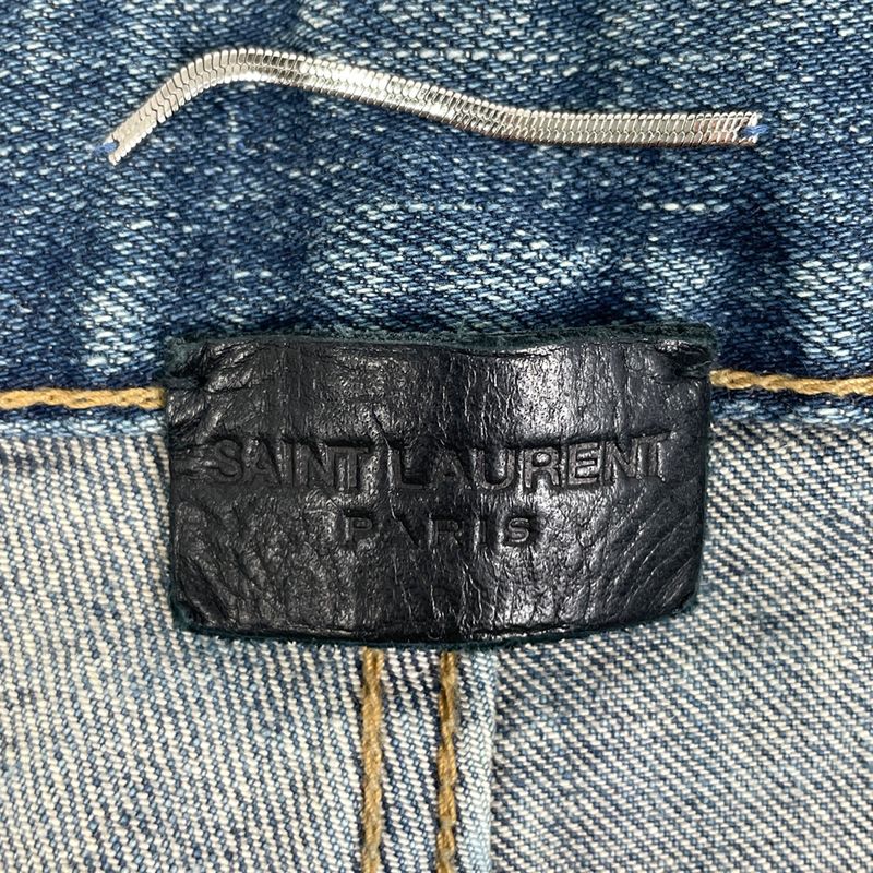 Saint Laurent Logo Button Denim Pants Crash Damage Skinny Jeans Bottoms Pants
