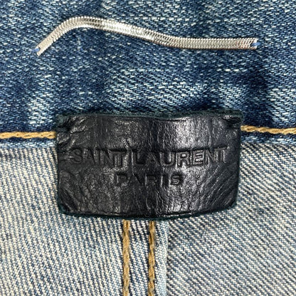 Saint Laurent Logo Button Denim Pants Crash Damage Skinny Jeans Bottoms Pants