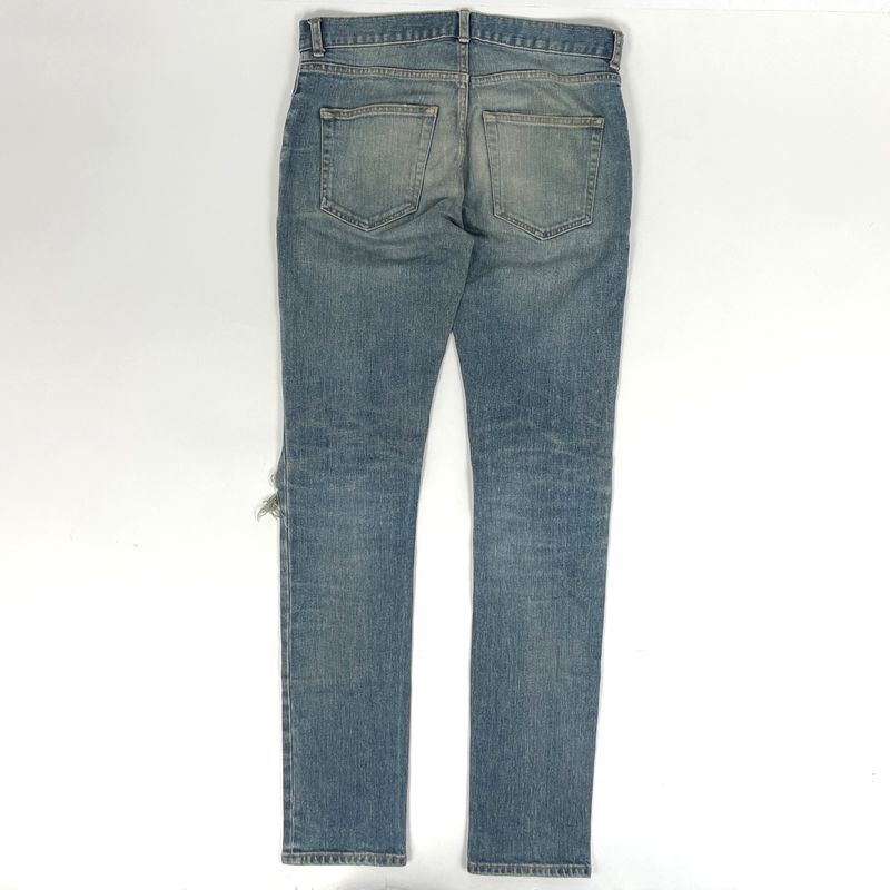 Saint Laurent Logo Button Denim Pants Crash Damage Skinny Jeans Bottoms Pants