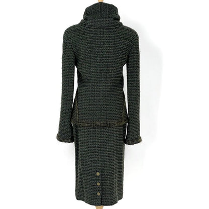 Chanel Tweed Setup Coco Mark Button No Collar 98a with Scarf Setup Skirt Suit