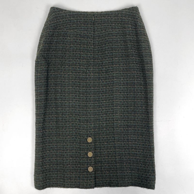 Chanel Tweed Setup Coco Mark Button No Collar 98a with Scarf Setup Skirt Suit