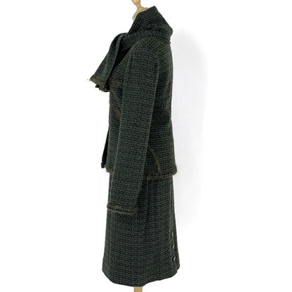Chanel Tweed Setup Coco Mark Button No Collar 98a with Scarf Setup Skirt Suit
