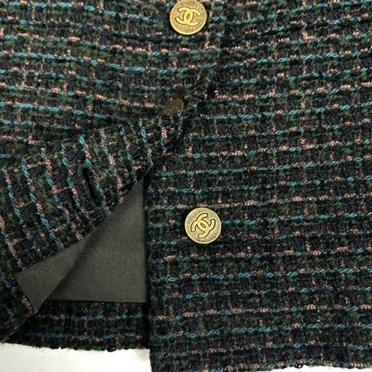 Chanel Tweed Setup Coco Mark Button No Collar 98a with Scarf Setup Skirt Suit