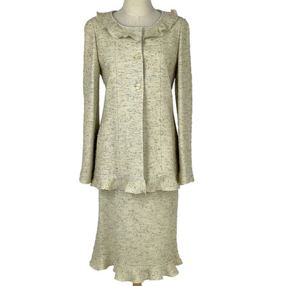 Chanel Coco Mark Button Setup Ruffle 99a Setup Skirt Suit Light Green Ladies